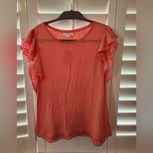 Maison Jules Ed Striped Flutter Sleeve Tee, NWT